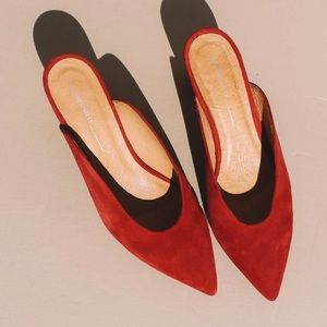 Red suede mules intentionally blank